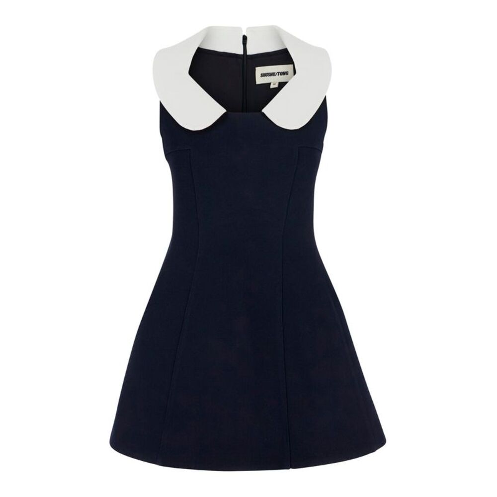 Shushu/Tong Women Blue Sleeveless Dress With Flared Skirt In Wool For Women